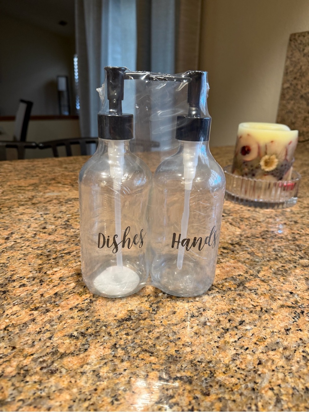 Glass “Dishes” and “Hands” Pump Bottles - Set of 2